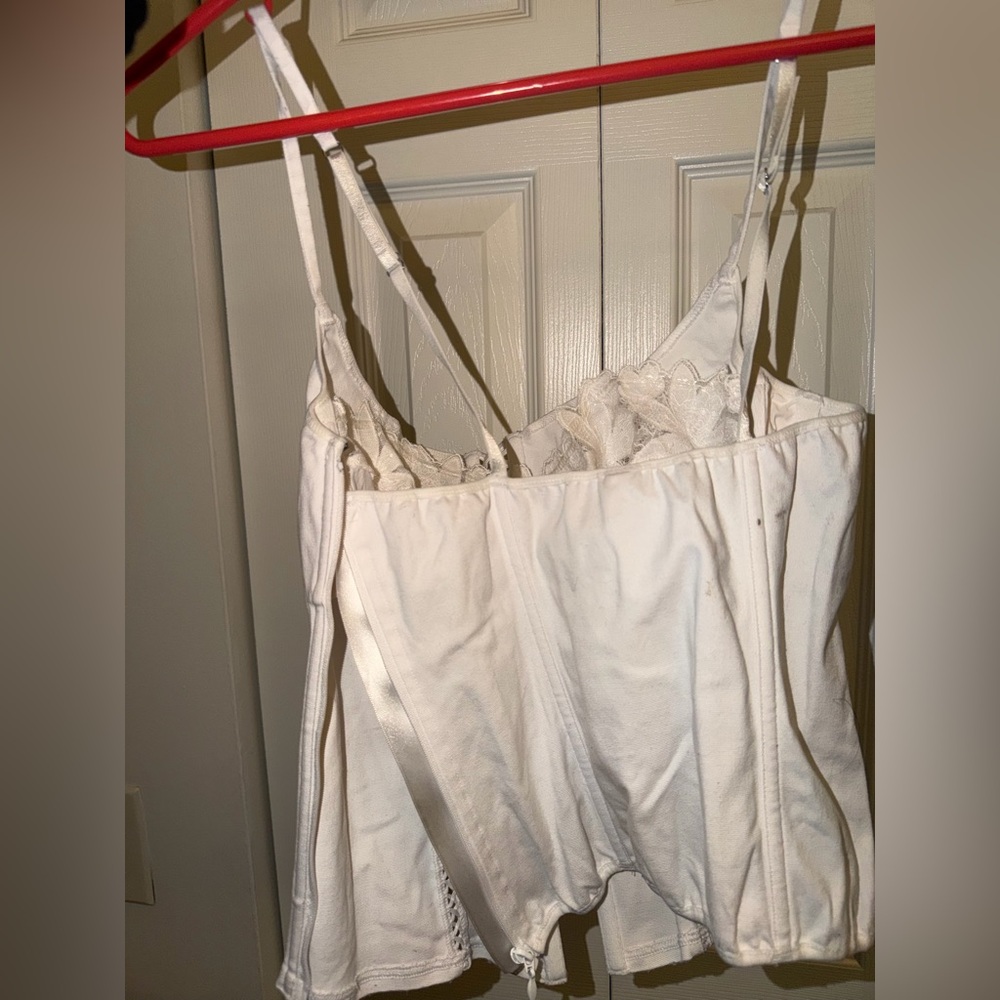 🔴White Lace-Trim Corset Tank Top - Picture 3 of 6